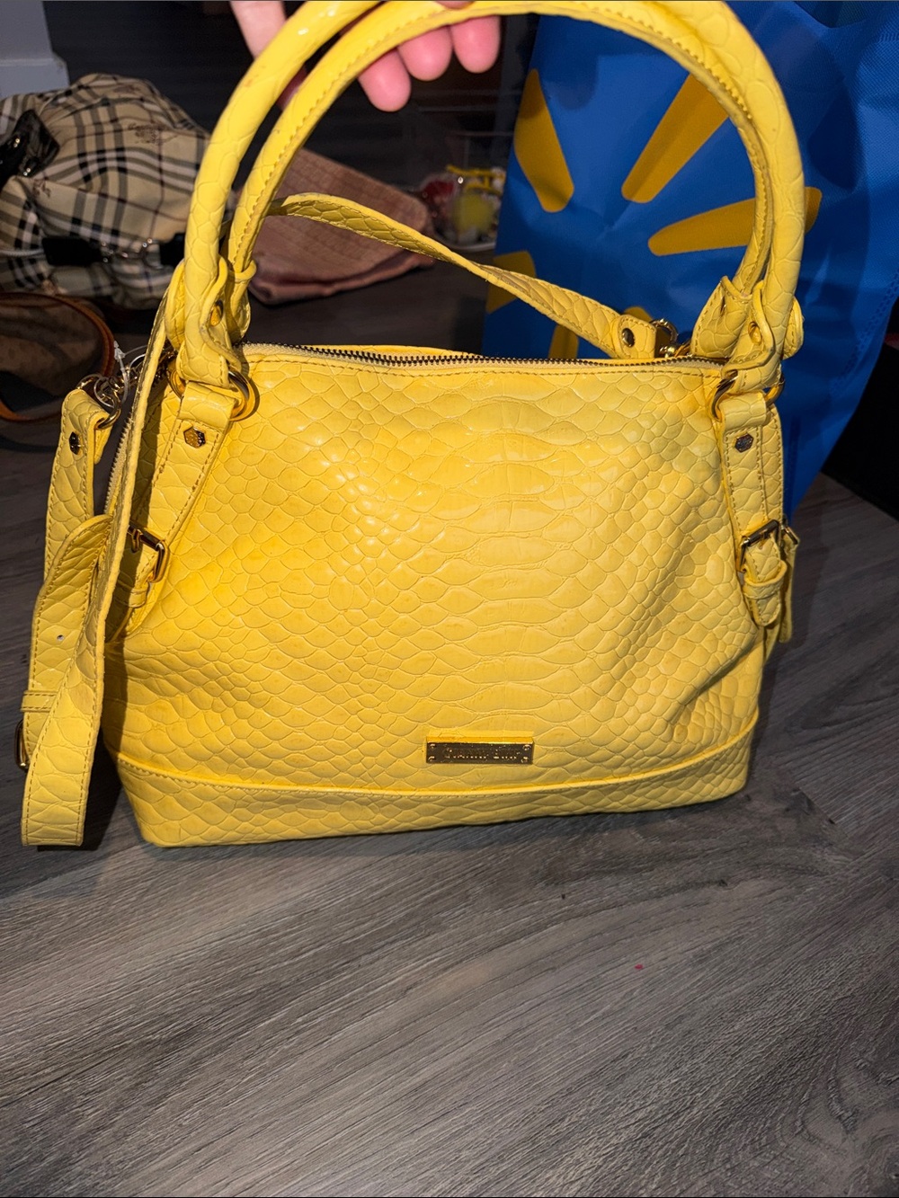 Yellow Textured Leather Satchel - 2-Handle Crossbody Bag